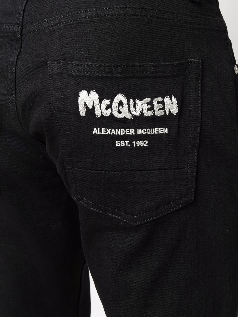 ALEXANDER MCQUEEN Graffiti Embroidered Jeans Black - MAISONDEFASHION.COM