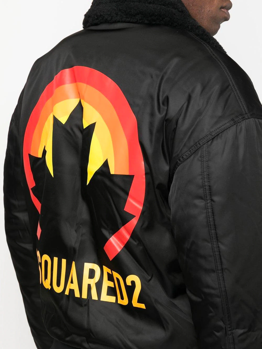 DSQUARED2 Cyprus Sunset Leaf Bomber Jacket Black - MAISONDEFASHION.COM