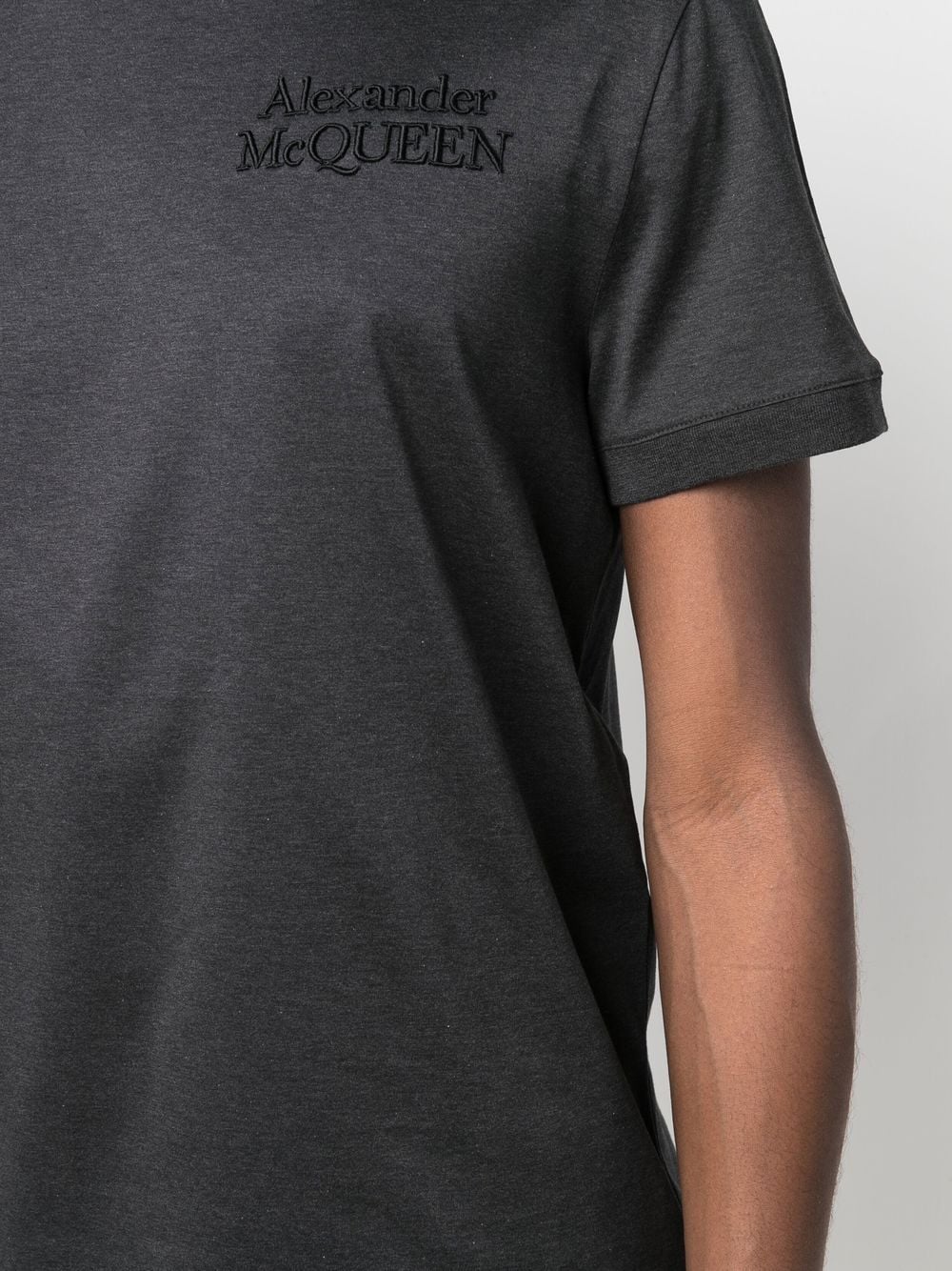 ALEXANDER MCQUEEN Embroidered Logo T-Shirt Charcoal - MAISONDEFASHION.COM