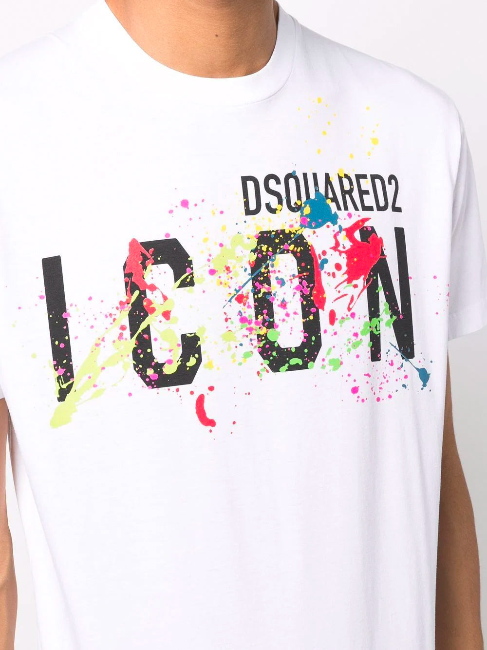 DSQUARED2 Icon Splatter T-Shirt White - MAISONDEFASHION.COM