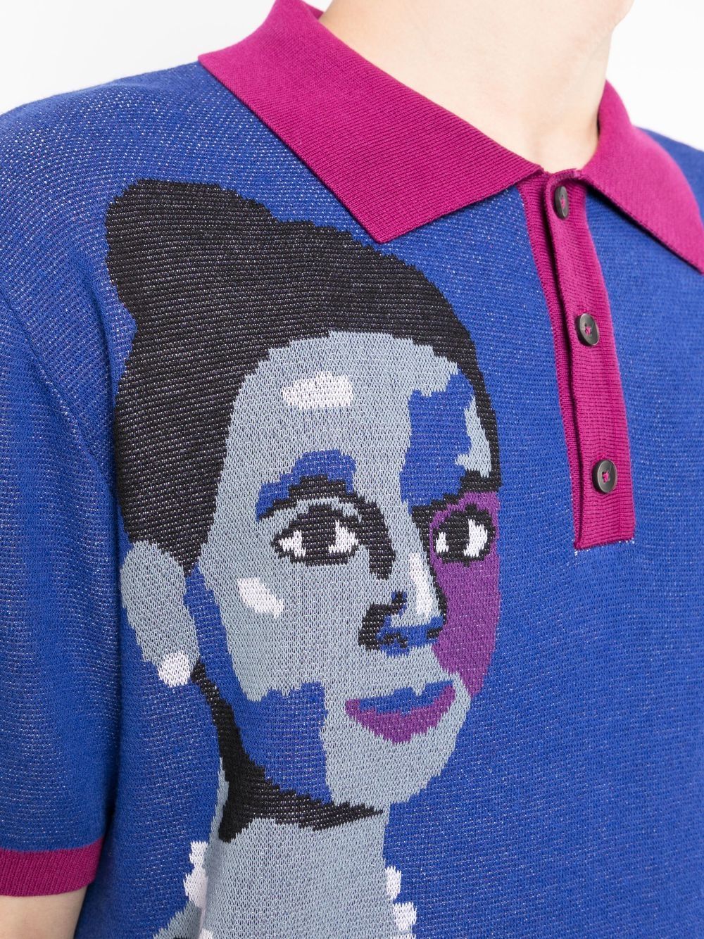 KIDSUPER Intarsia-knit polo shirt Indigo - MAISONDEFASHION.COM