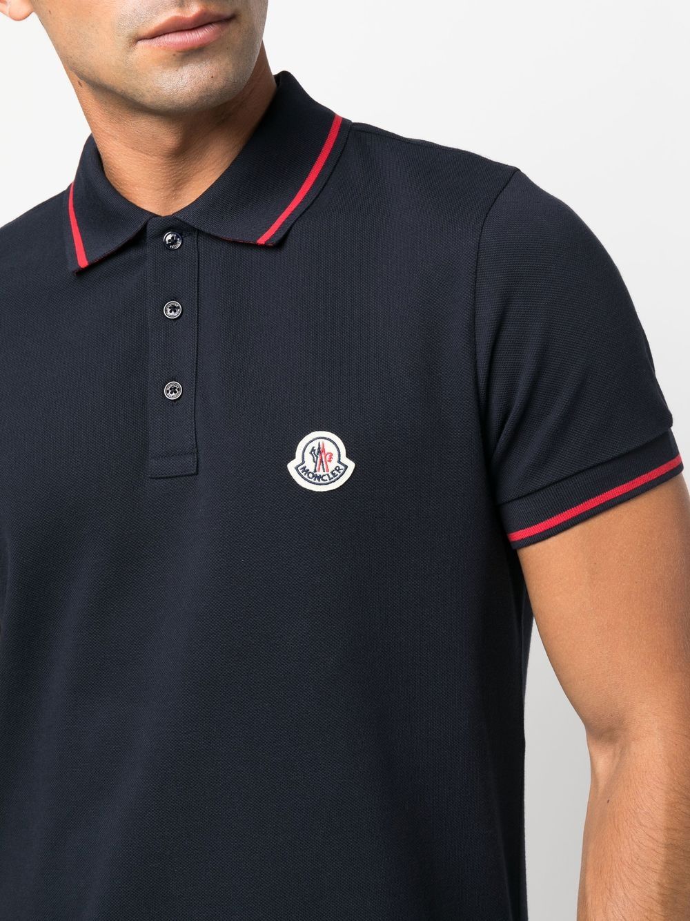 MONCLER Logo Patch Polo Shirt Navy - MAISONDEFASHION.COM