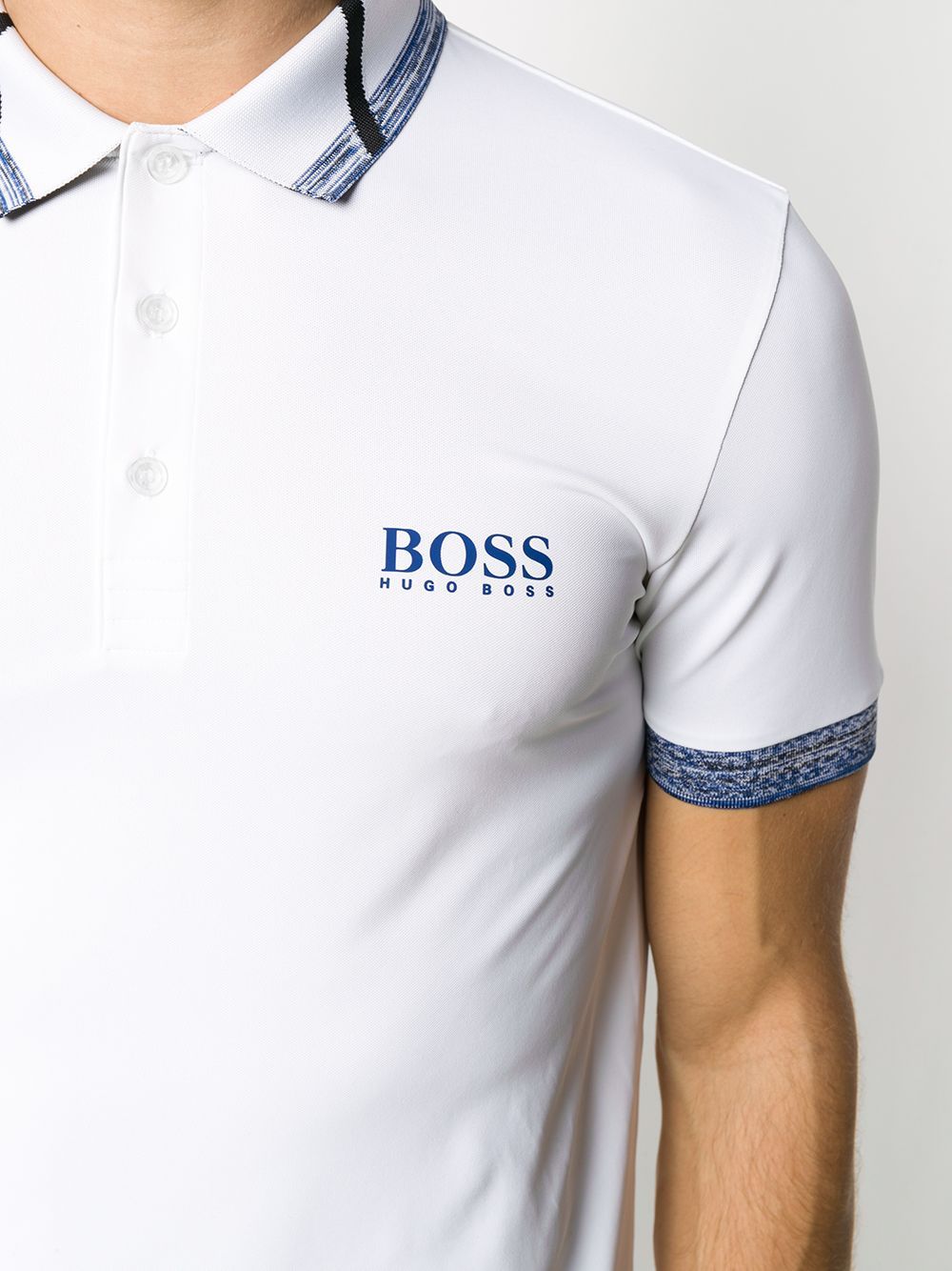 BOSS Logo Polo Shirt White/Blue - Maison De Fashion 