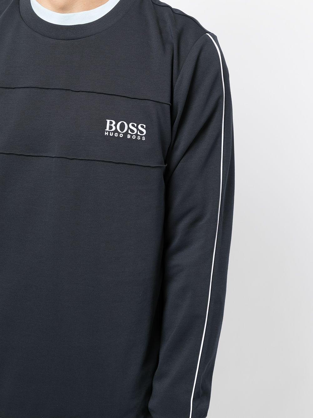 BOSS Embroidered-logo cotton sweatshirt Navy - MAISONDEFASHION.COM