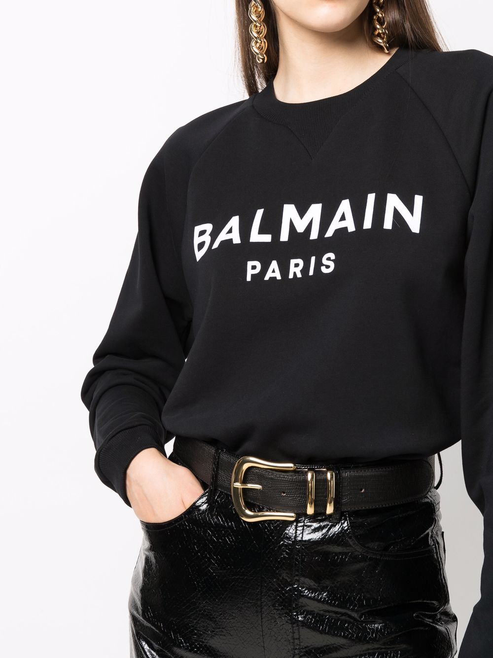 BALMAIN WOMEN Flocked Logo Print Sweatshirt Black - MAISONDEFASHION.COM