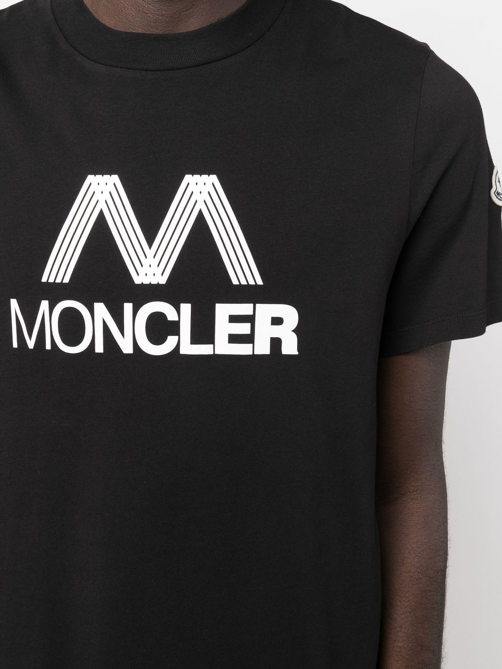 MONCLER Tricolour Accent Logo-Print T-shirt Black - MAISONDEFASHION.COM