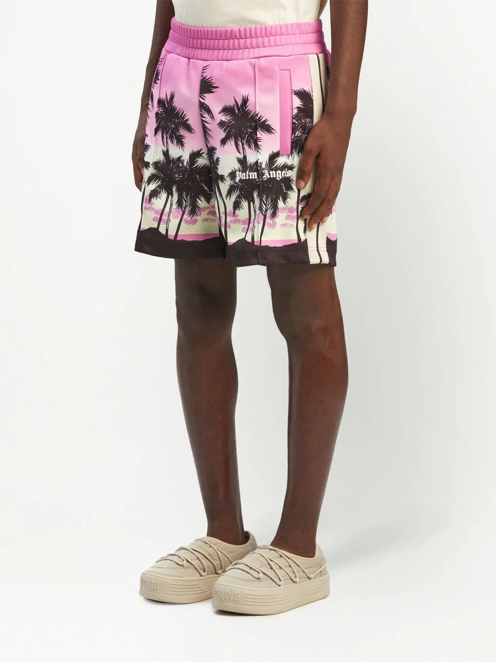 PALM ANGELS Pink Sunset Track Shorts Purple/Black - MAISONDEFASHION.COM