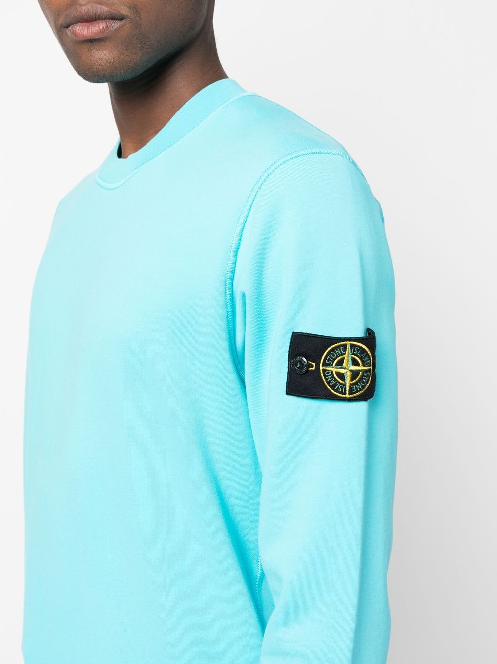 STONE ISLAND Logo Patch Cotton Sweatshirt Blue - MAISONDEFASHION.COM