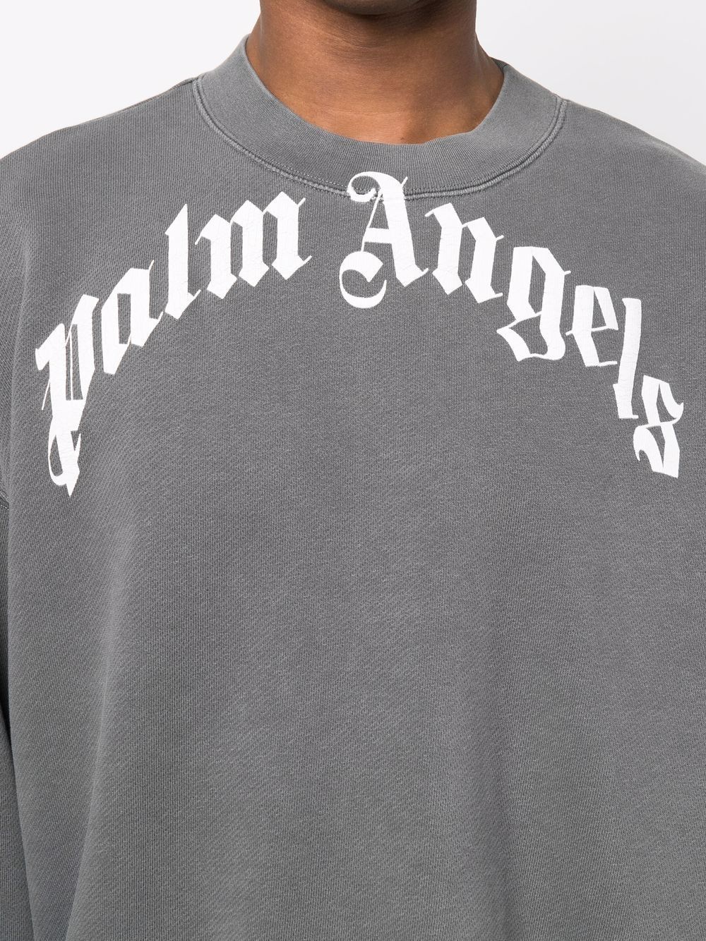 PALM ANGELS Curved Logo Sweatshirt Grey - MAISONDEFASHION.COM