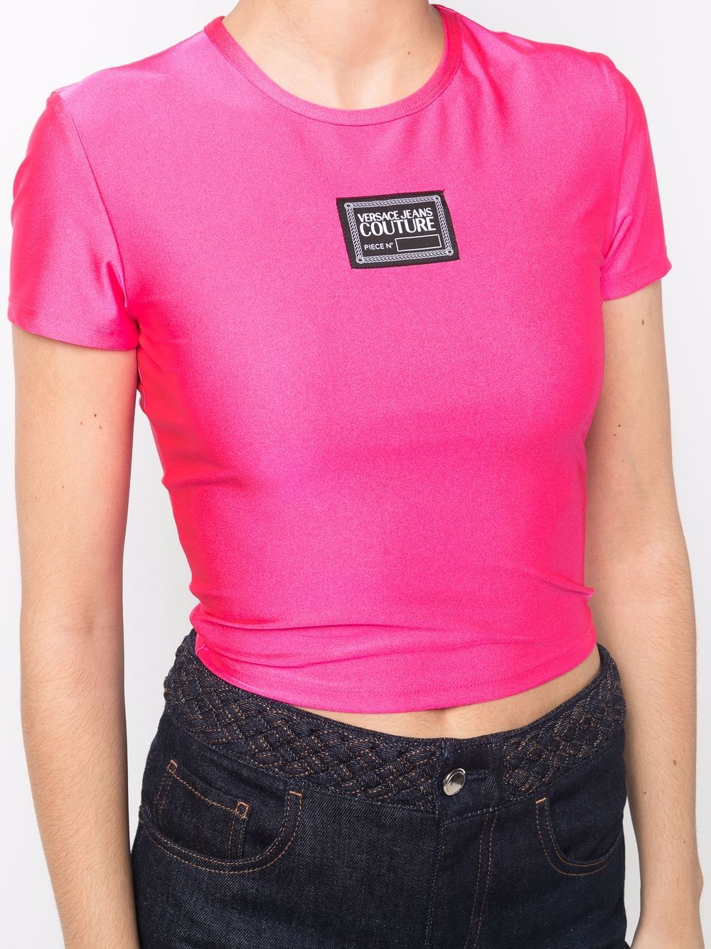 VERSACE WOMAN Logo Patch Crop Top Pink - MAISONDEFASHION.COM