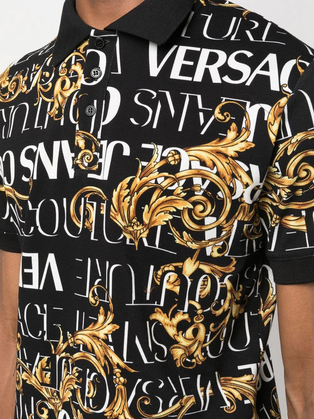 VERSACE Baroque Print Logo Polo Shirt Black - MAISONDEFASHION.COM