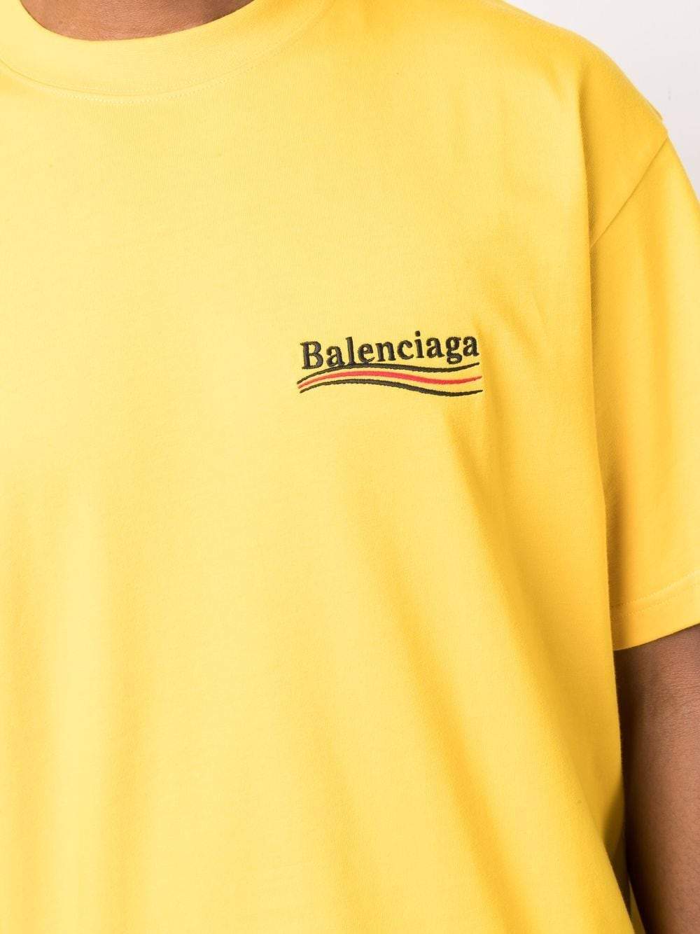 BALENCIAGA Embroidered Political Logo T Shirt Yellow MAISONDEFASHION.COM