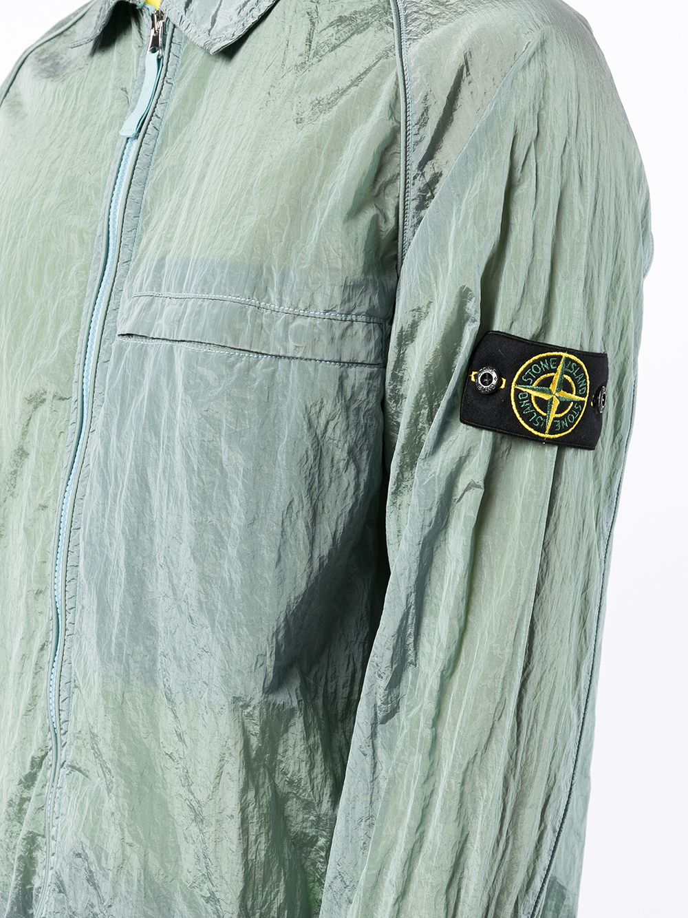 STONE ISLAND Compass-patch crinkled zip-up overshirt Green - MAISONDEFASHION.COM