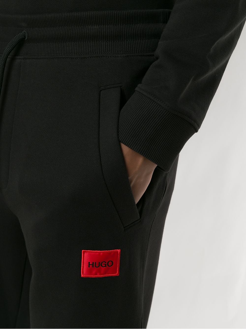 HUGO Logo Patch Sweatpants Black - MAISONDEFASHION.COM