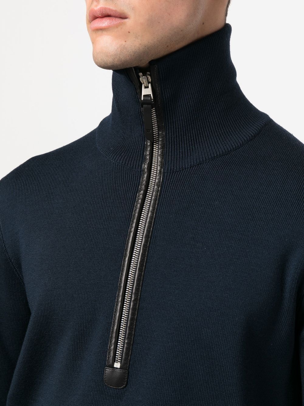 TOM FORD Half Zip Knitted Jumper Navy - MAISONDEFASHION.COM