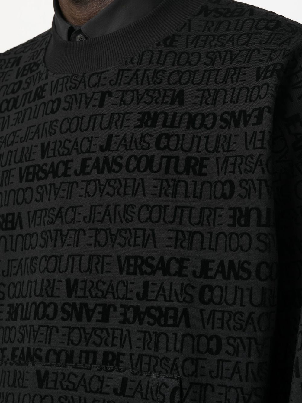 VERSACE Flocked Logo Sweatshirt Black/Black - MAISONDEFASHION.COM