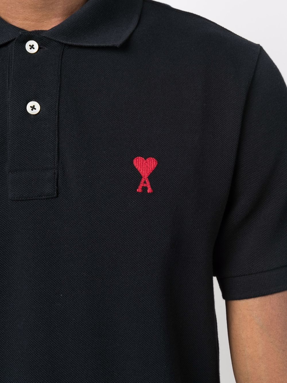 AMI De Coeur Logo Polo Shirt Black - MAISONDEFASHION.COM