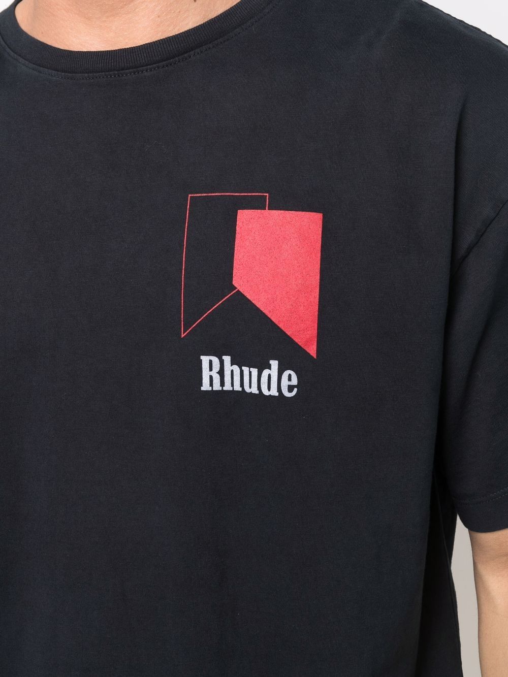 RHUDE Track Logo T-Shirt Black - MAISONDEFASHION.COM