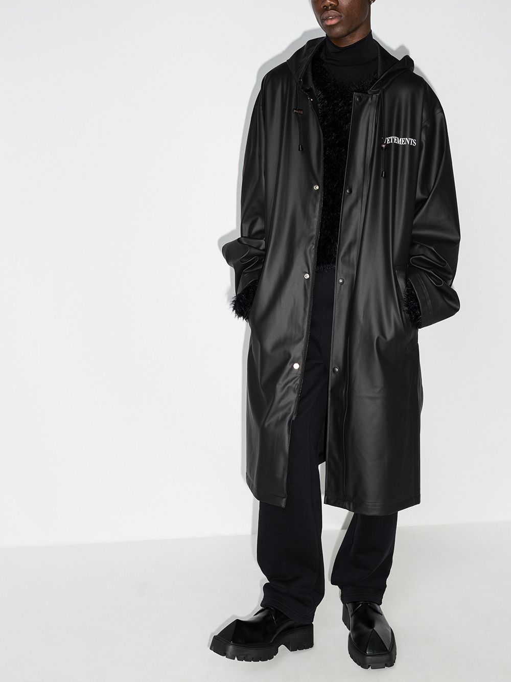 VETEMENTS Fashion Is My Profession Logo Raincoat Black