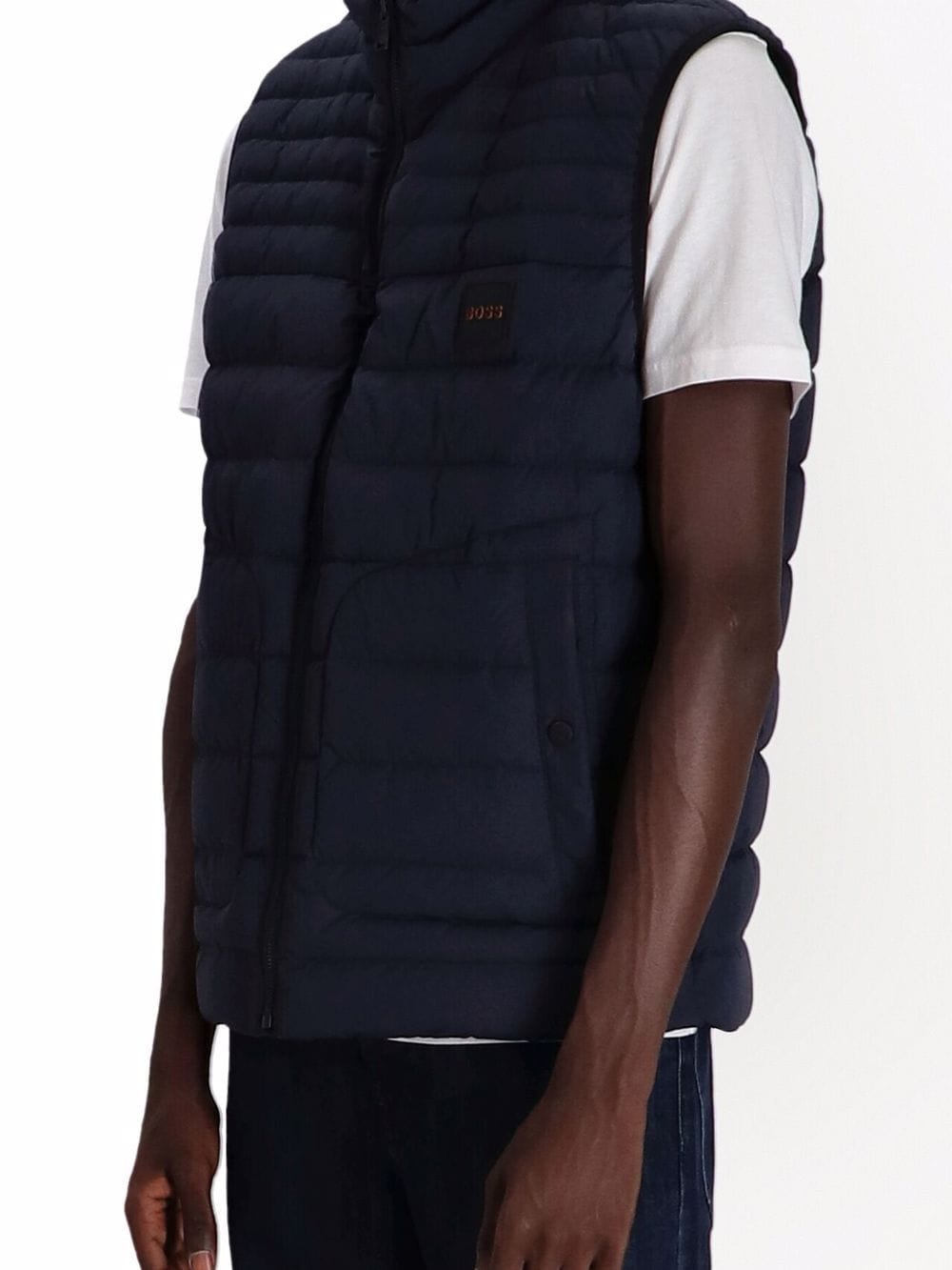 BOSS Logo Patch Down Gilet Navy - MAISONDEFASHION.COM