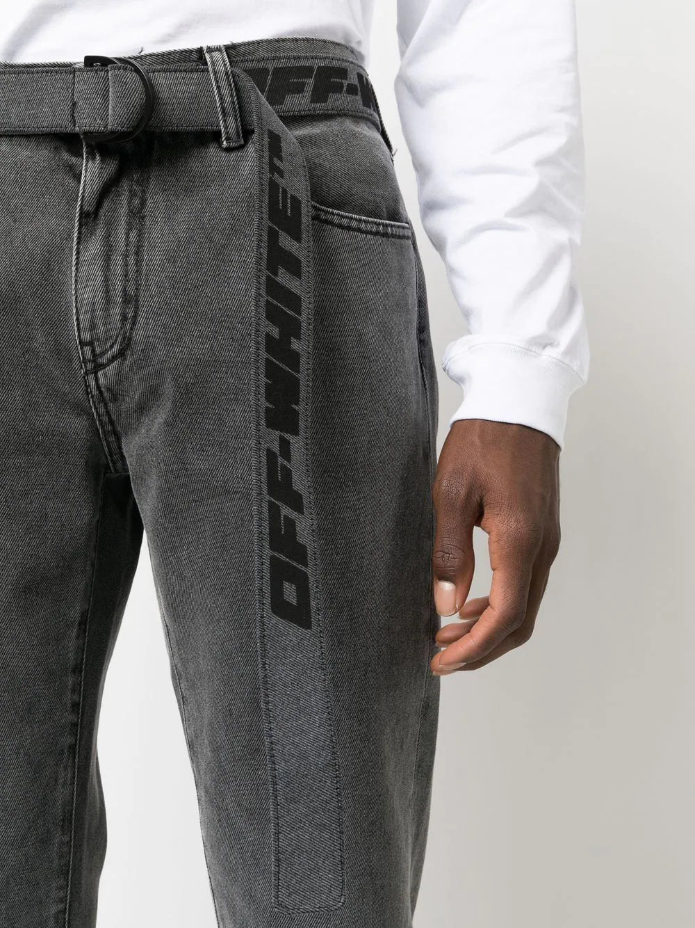 OFF-WHITE Industrial Belt Skinny Jeans Grey/Black - MAISONDEFASHION.COM