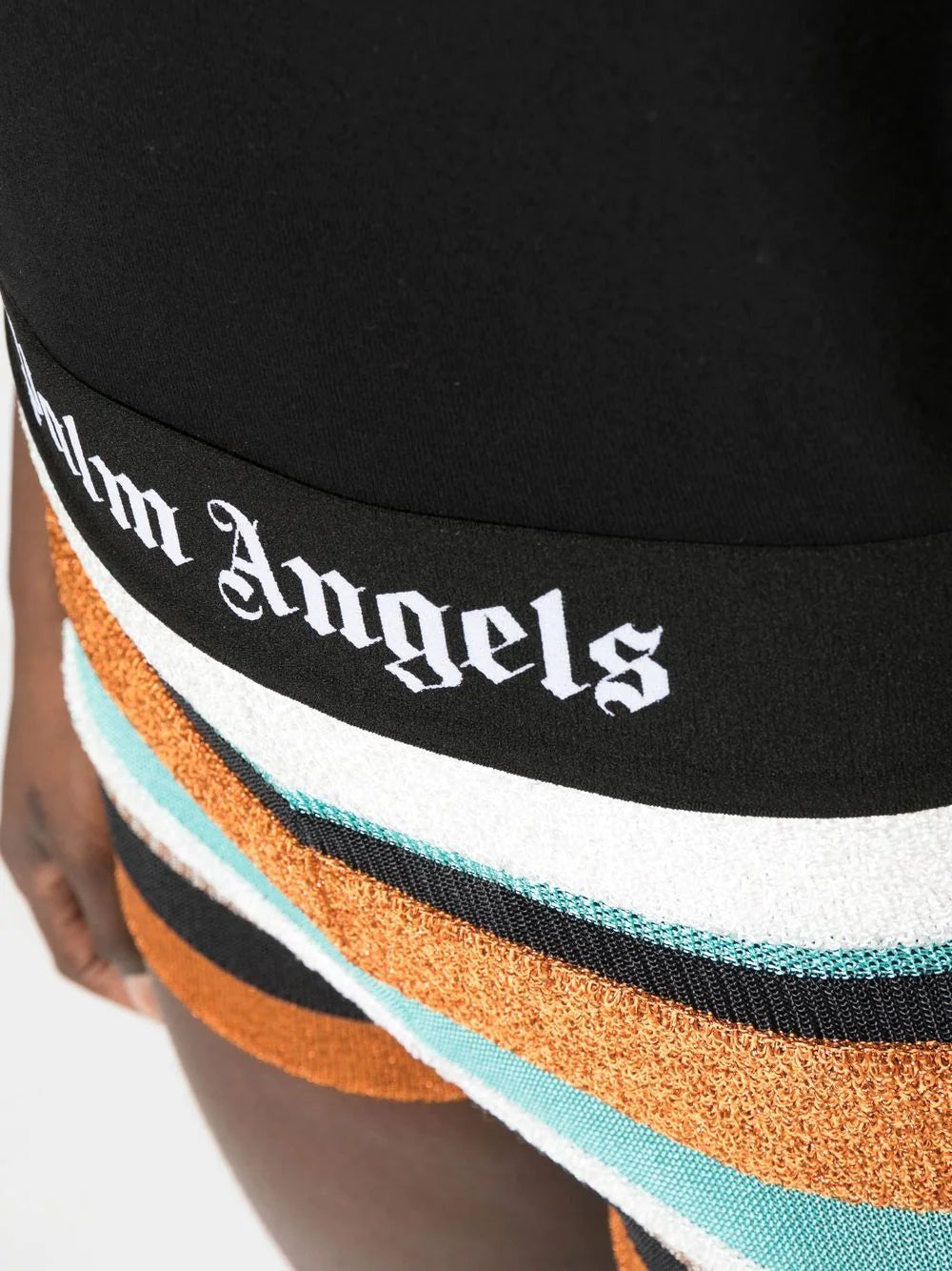 PALM ANGELS WOMEN Lurex Stripes Knit Logo Shorts Multicolour - MAISONDEFASHION.COM