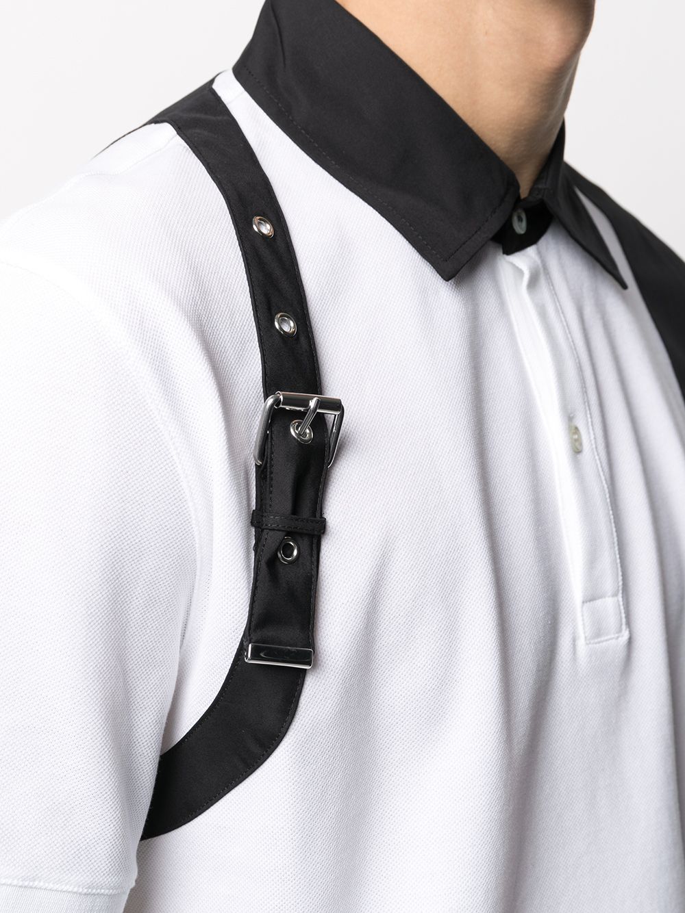 ALEXANDER MCQUEEN Buckle Harness Polo Shirt White/Black