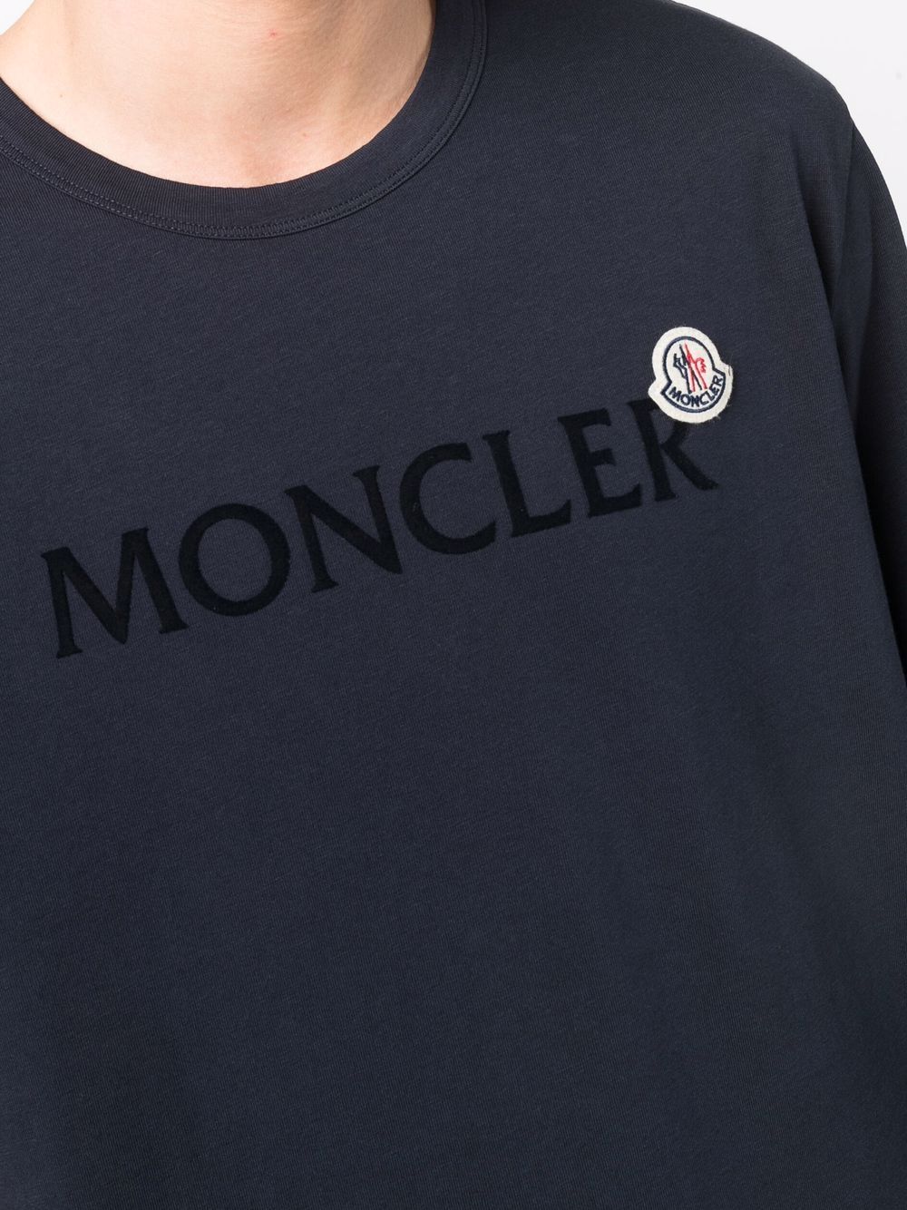 MONCLER Flock Logo T-Shirt Navy - MAISONDEFASHION.COM