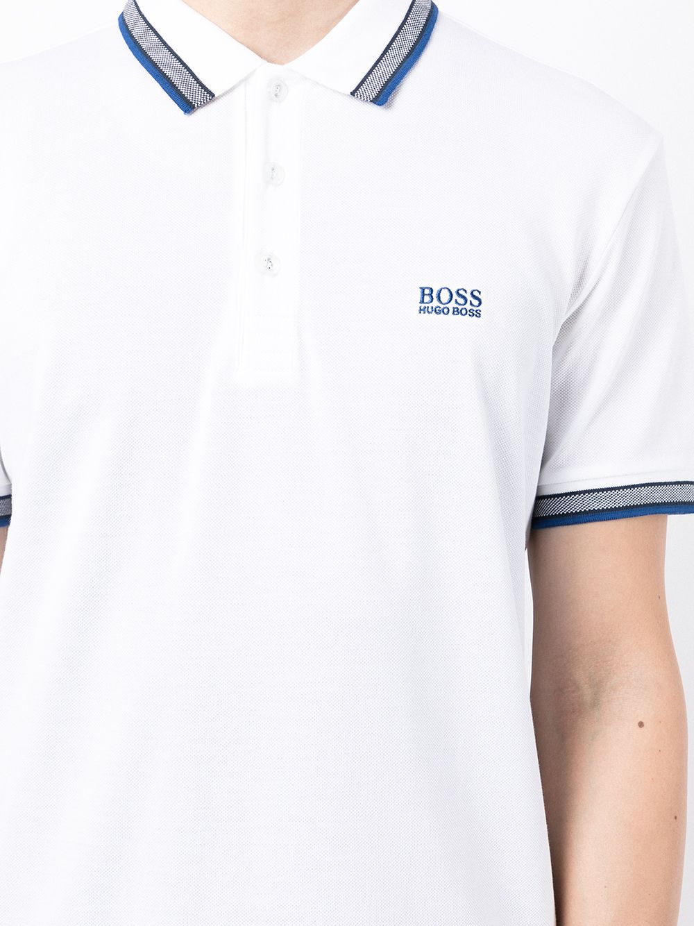 BOSS Embroidered-logo polo shirt White/Blue - MAISONDEFASHION.COM