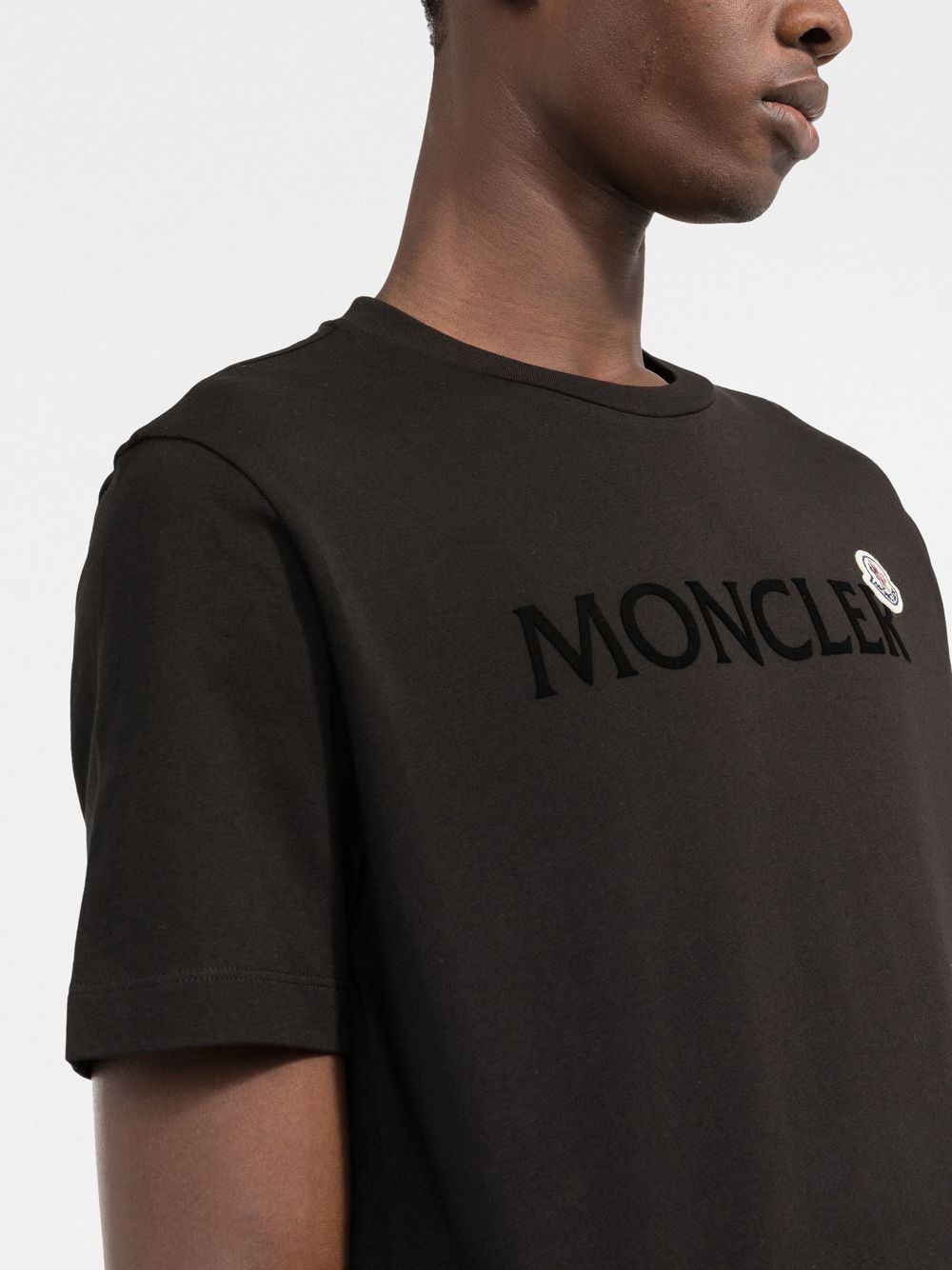 MONCLER Logo Embroidered T-Shirt Black - MAISONDEFASHION.COM