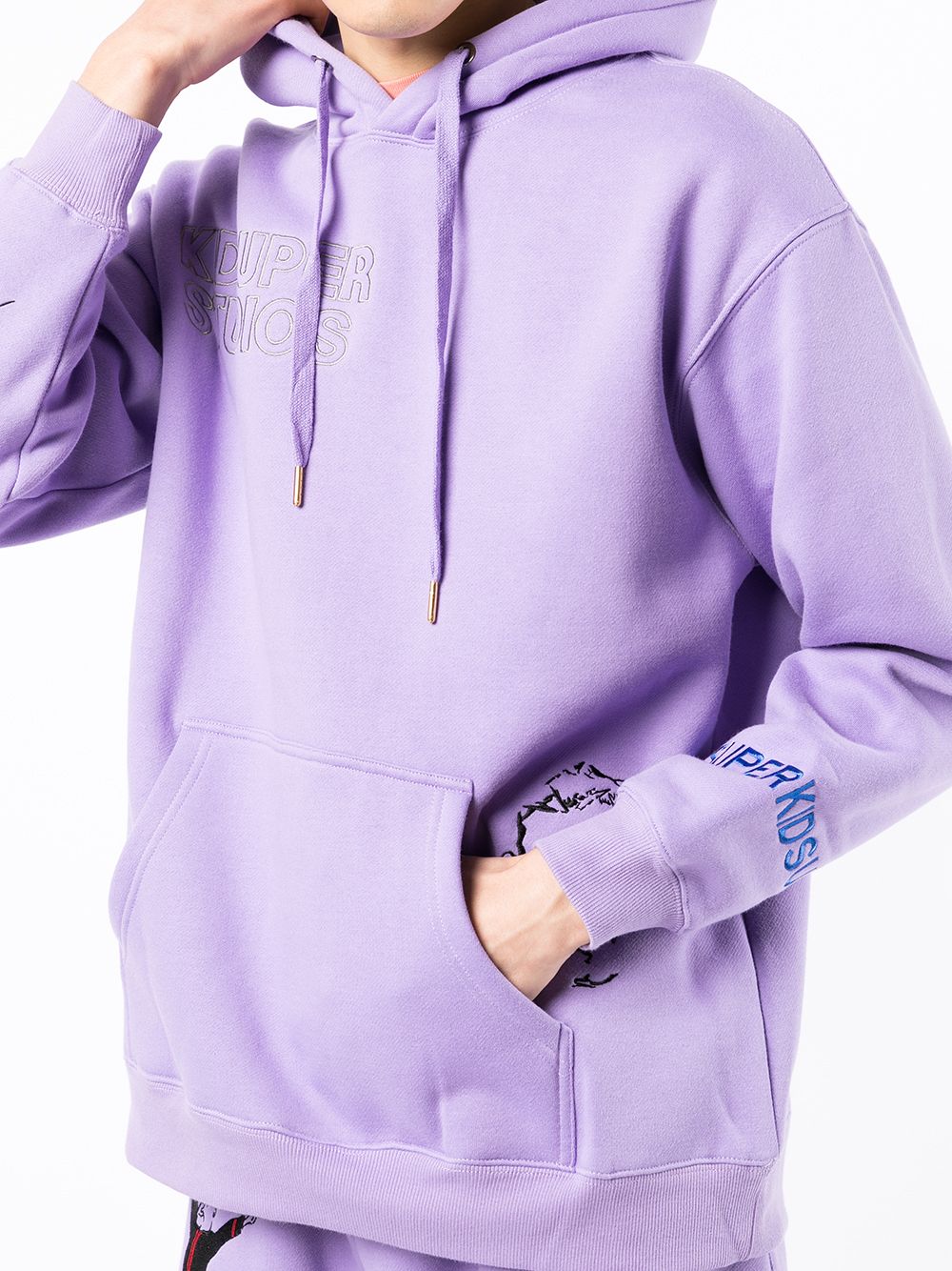 KIDSUPER Logo-embroidered cotton hoodie Violet - MAISONDEFASHION.COM