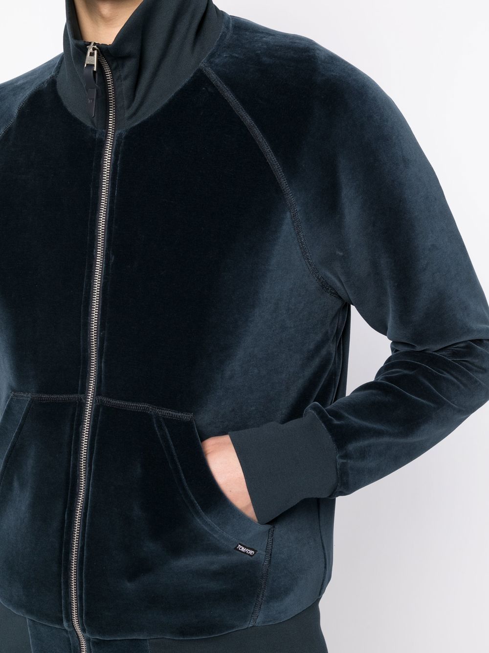 TOM FORD Zip Up Velour Jacket Navy - MAISONDEFASHION.COM