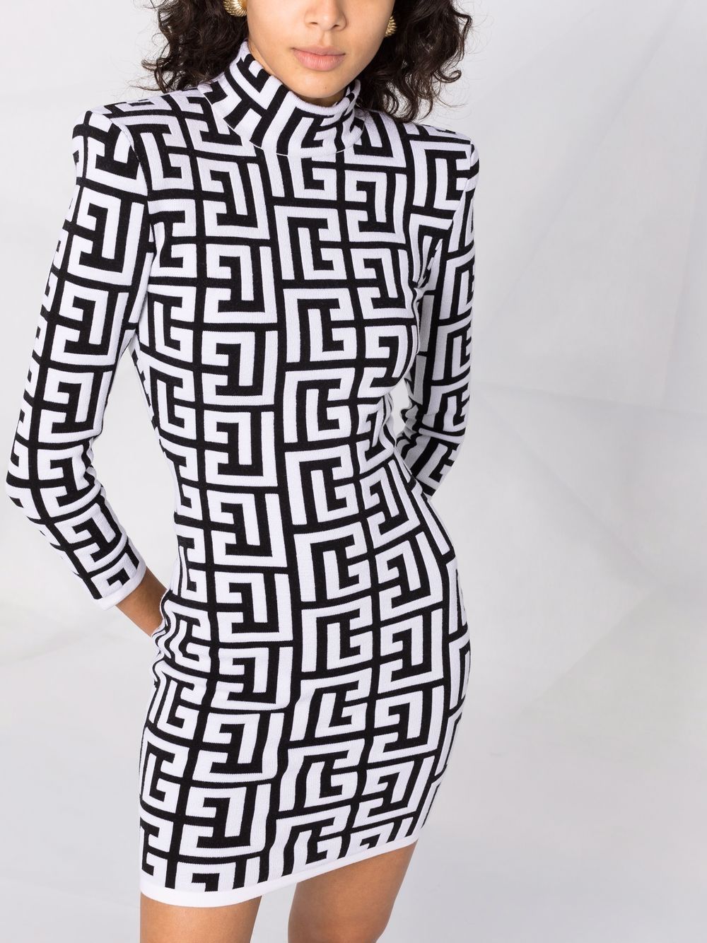 BALMAIN WOMEN Maxi Monogram Short Knit Dress Black