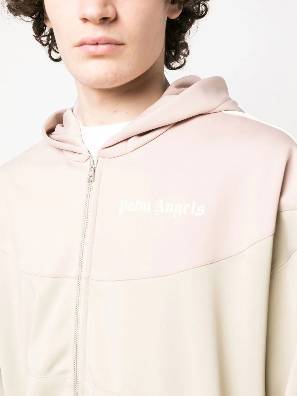 PALM ANGELS Two Tone Hooded Track Jacket Beige/Rose - MAISONDEFASHION.COM