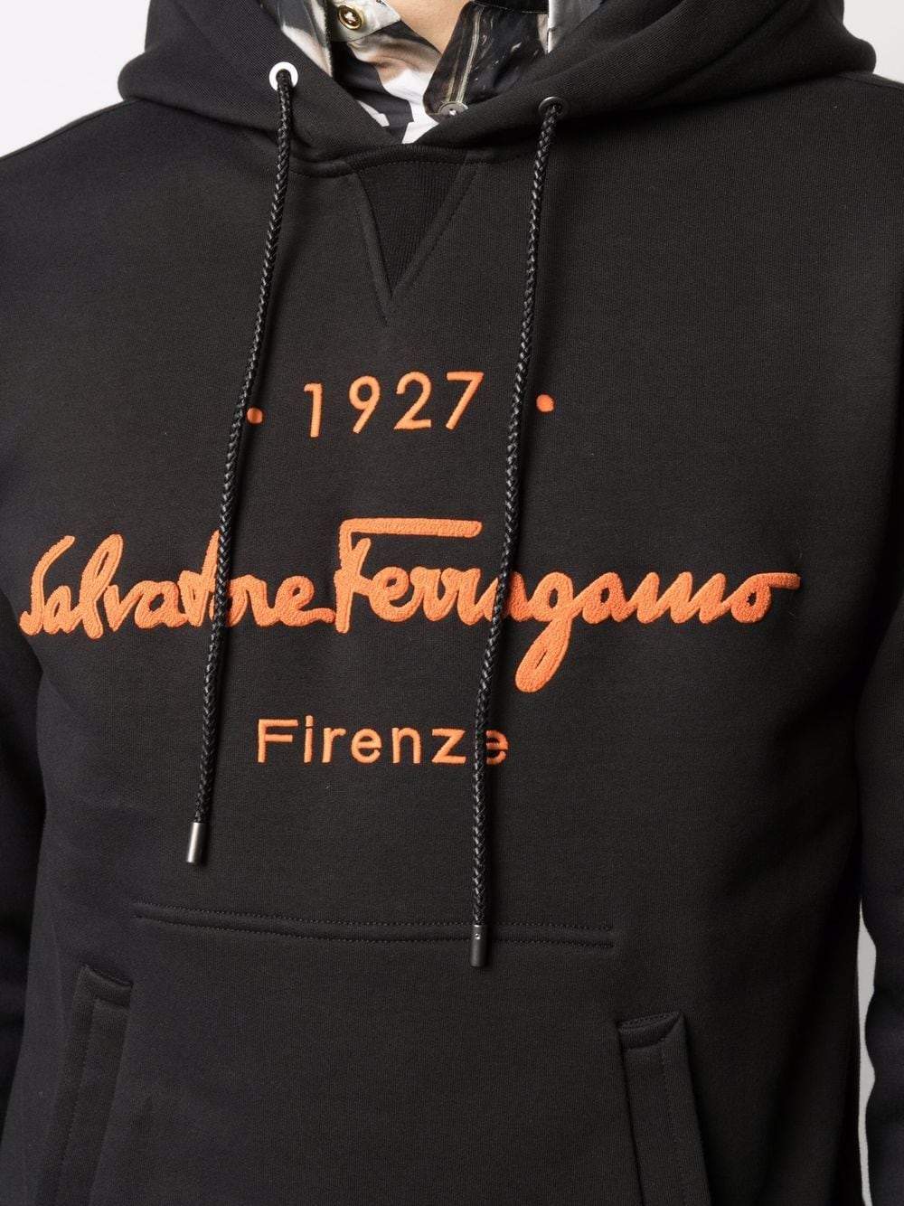 SALVATORE FERRAGAMO Logo Embroidered Hoodie Black 