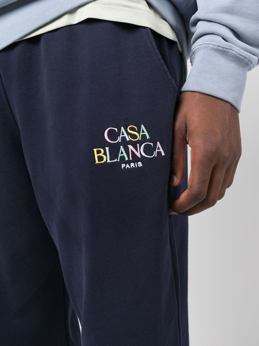 CASABLANCA Stacked Logo Embroidered Sweat Pants Navy - MAISONDEFASHION.COM