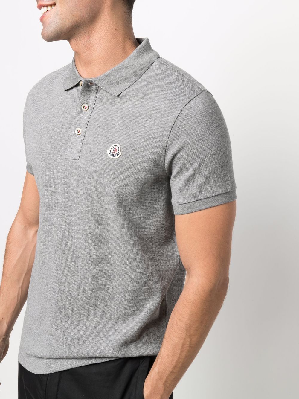 MONCLER Logo Patch Polo Shirts Grey - MAISONDEFASHION.COM