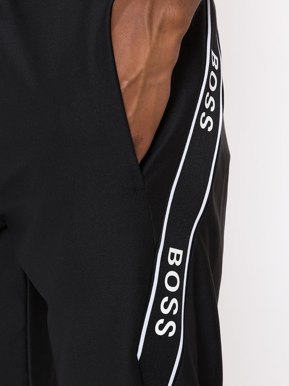 BOSS Slim Fit Logo Tape Track Pants Black - MAISONDEFASHION.COM