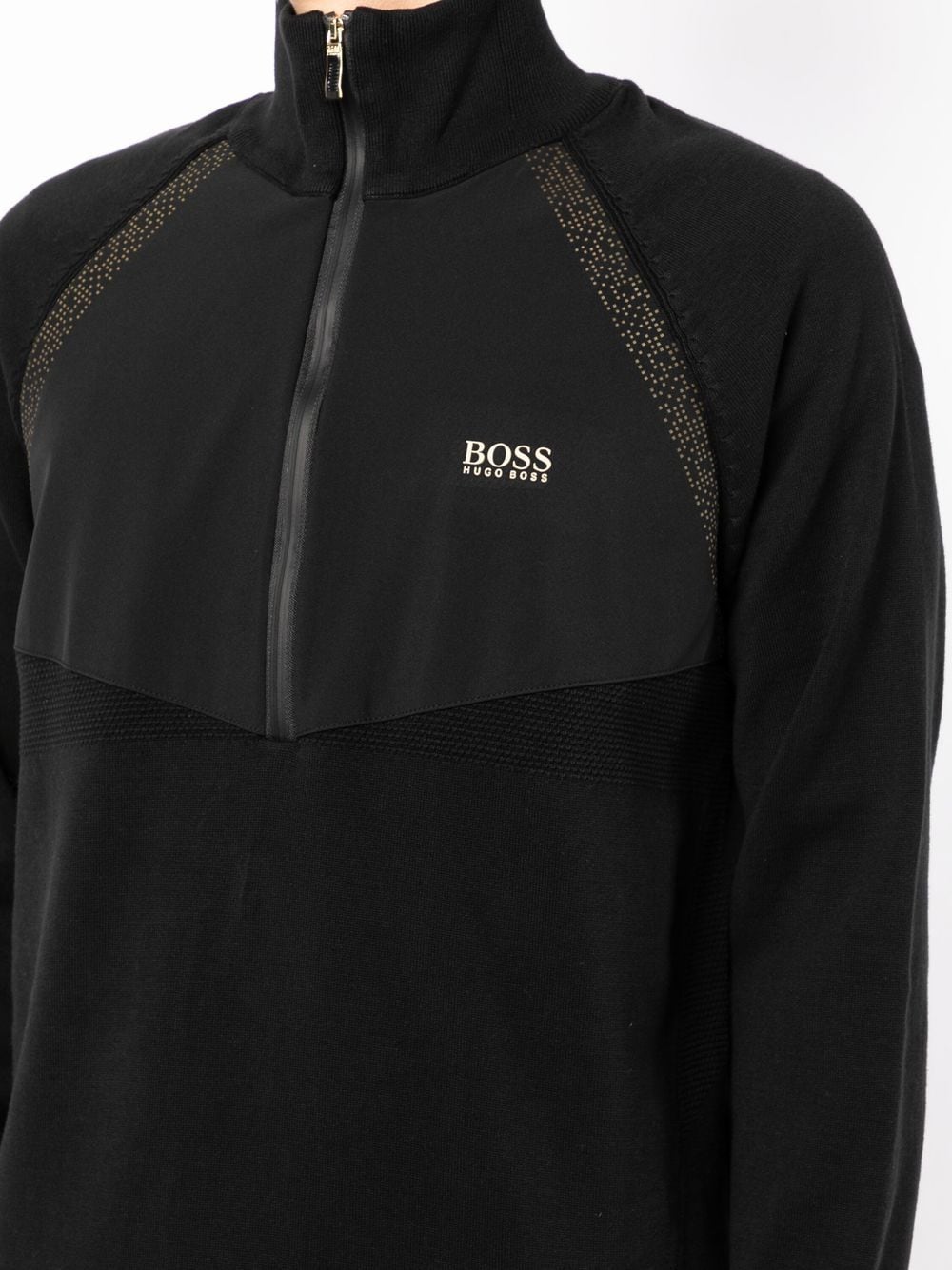 BOSS Logo Hybrid Quarter Zip Jacket Black - MAISONDEFASHION.COM