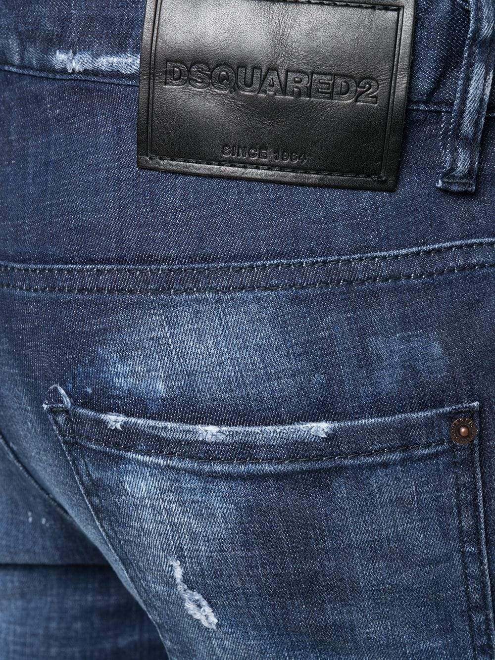 DSQUARED2 Distressed-Finish Slim-Fit Logo Patch Jeans - MAISONDEFASHION.COM