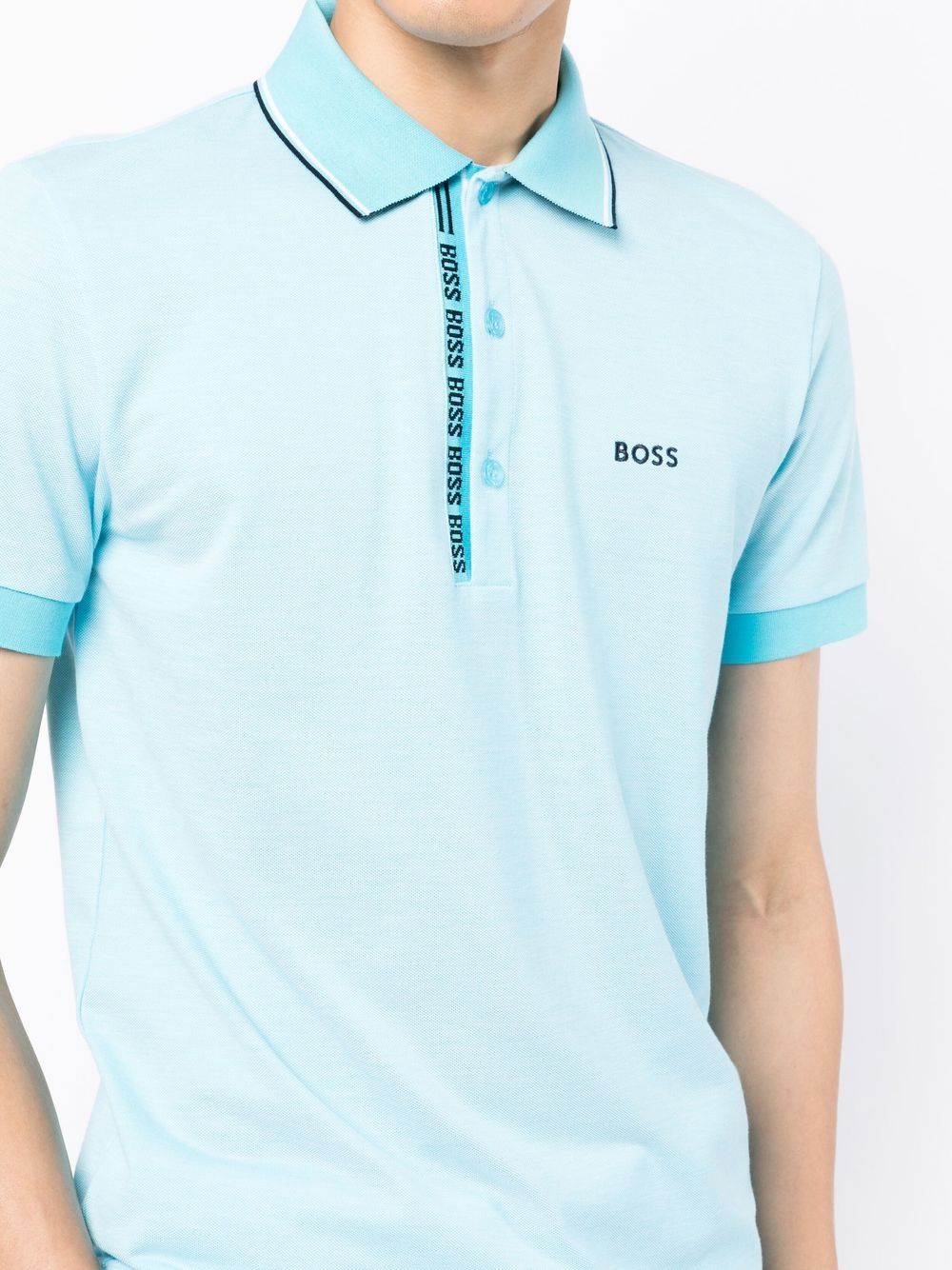 BOSS Logo-collar polo shirt Light/Pastel Blue - MAISONDEFASHION.COM