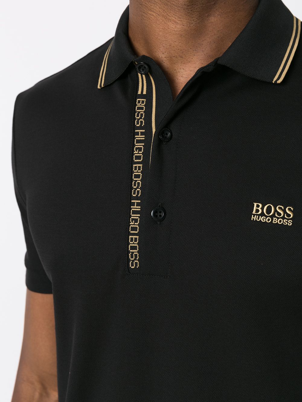 BOSS Logo-trimmed polo shirt Black/Gold - MAISONDEFASHION.COM