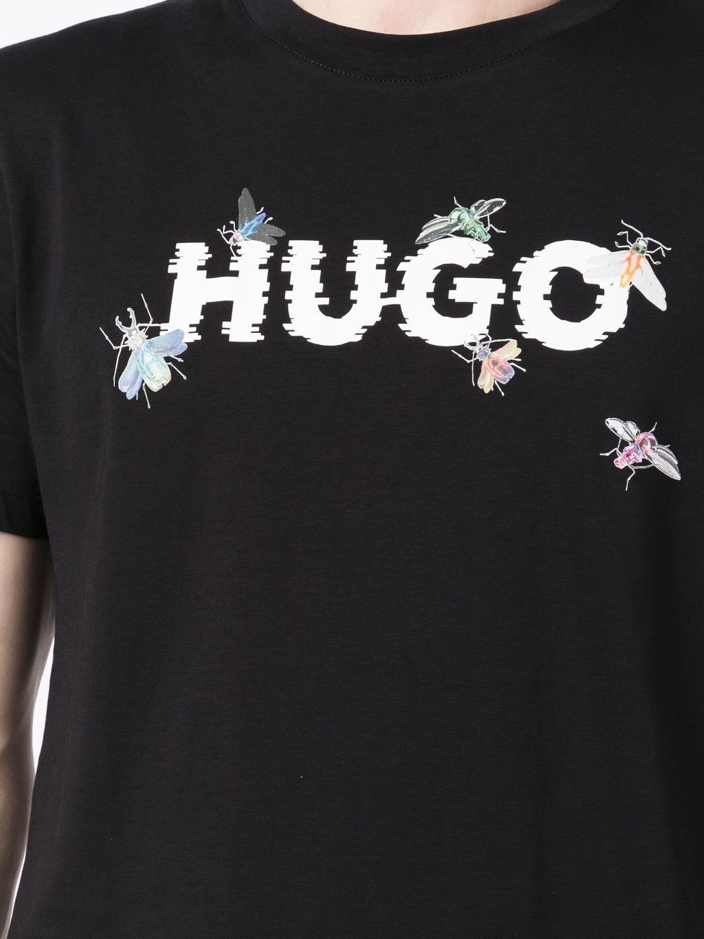 HUGO JERSEY T-SHIRT CYBER-BUG ARTWORK BLACK - MAISONDEFASHION.COM