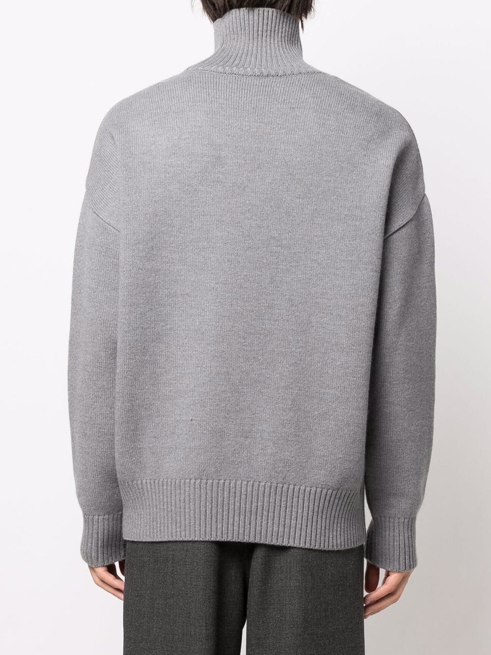 AMI PARIS Ami De Coeur Unisex Funnel Neck Sweater Grey/Black - MAISONDEFASHION.COM