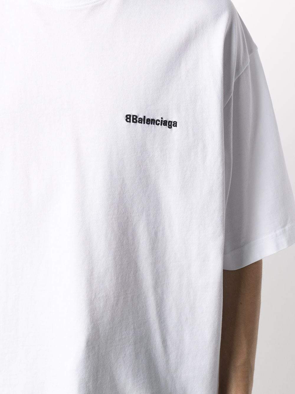 BALENCIAGA Logo Embroidered T-Shirt White - MAISONDEFASHION.COM