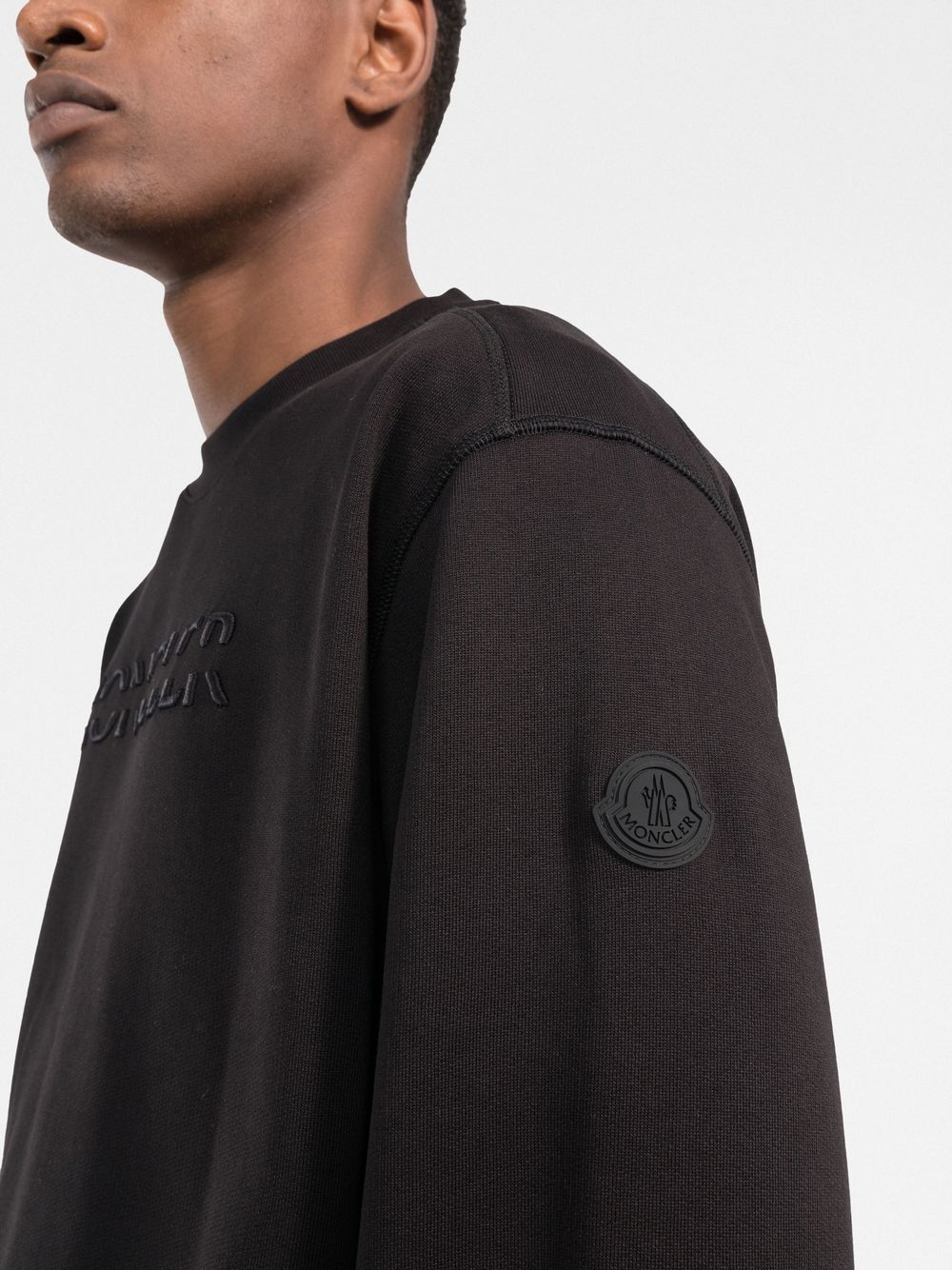 MONCLER Logo Embroidered Sweatshirt Black - MAISONDEFASHION.COM