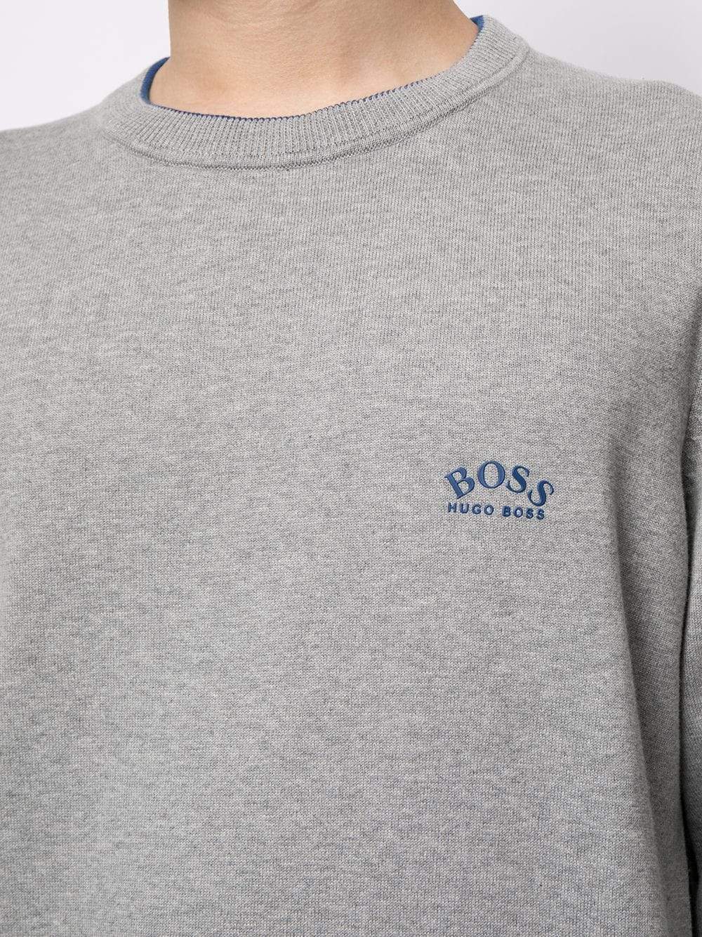 BOSS Knitted Logo Sweatshirt Grey - MAISONDEFASHION.COM