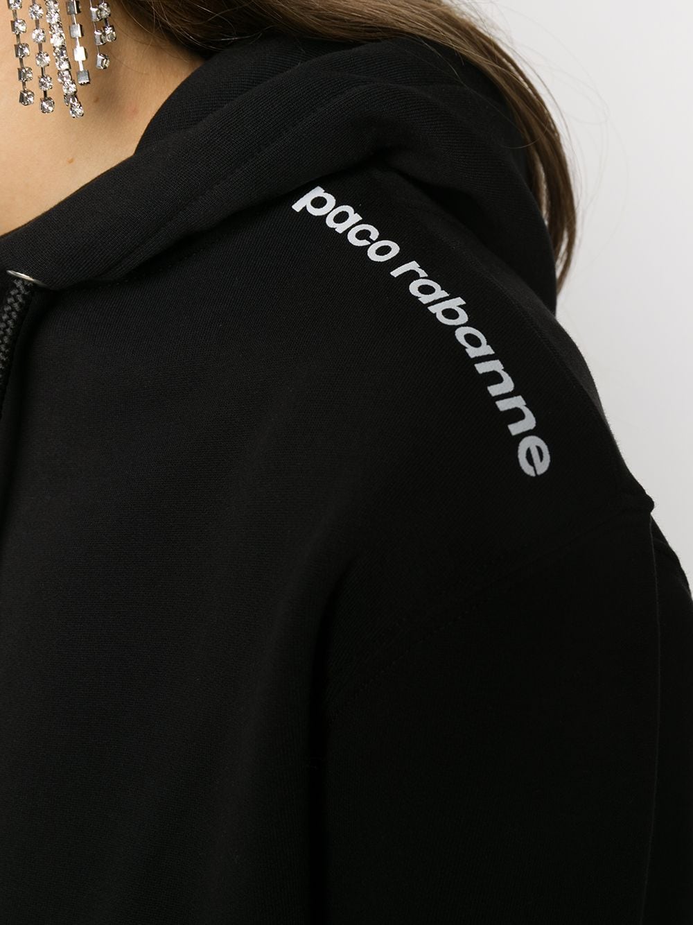 PACO RABANNE Logo Print Hoodie Black - MAISONDEFASHION.COM