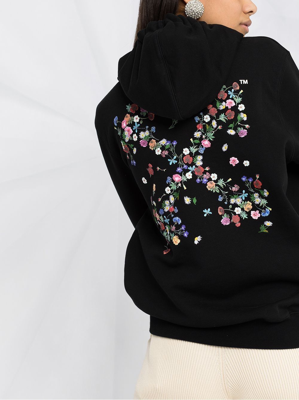 OFF-WHITE WOMEN Embroidered floral Arrow hoodie Black - MAISONDEFASHION.COM