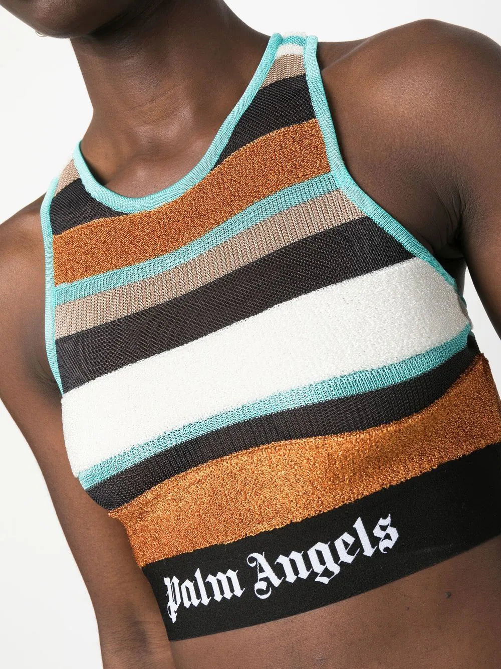 PALM ANGELS WOMEN Lurex Stripes Knit Logo Top Multicolour - MAISONDEFASHION.COM